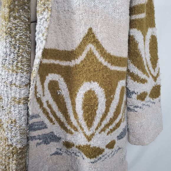 Free People Women’s Cardigan XS Green Cream Long Sleeve Sweater Oversized Boho - Picture 5 of 11